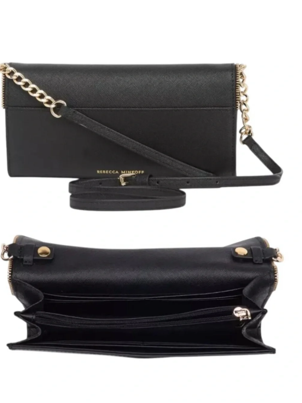 Rebecca Minkoff Black Envelope Clutch with Gold Chain Detail